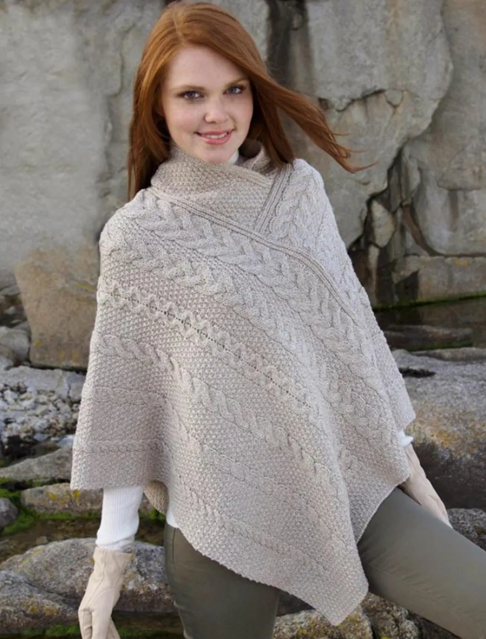 Clearance Aran Cable & Moss Poncho Women Ponchos, Capes & Shawls