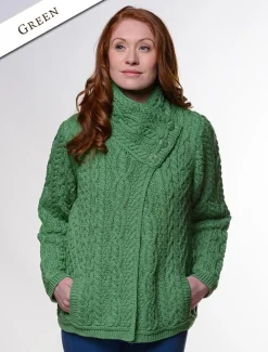 Online Aran Cable Crossover Neck Sweater Women Cardigans, Jackets & Coatigans