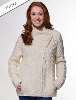 Online Aran Cable Crossover Neck Sweater Women Cardigans, Jackets & Coatigans