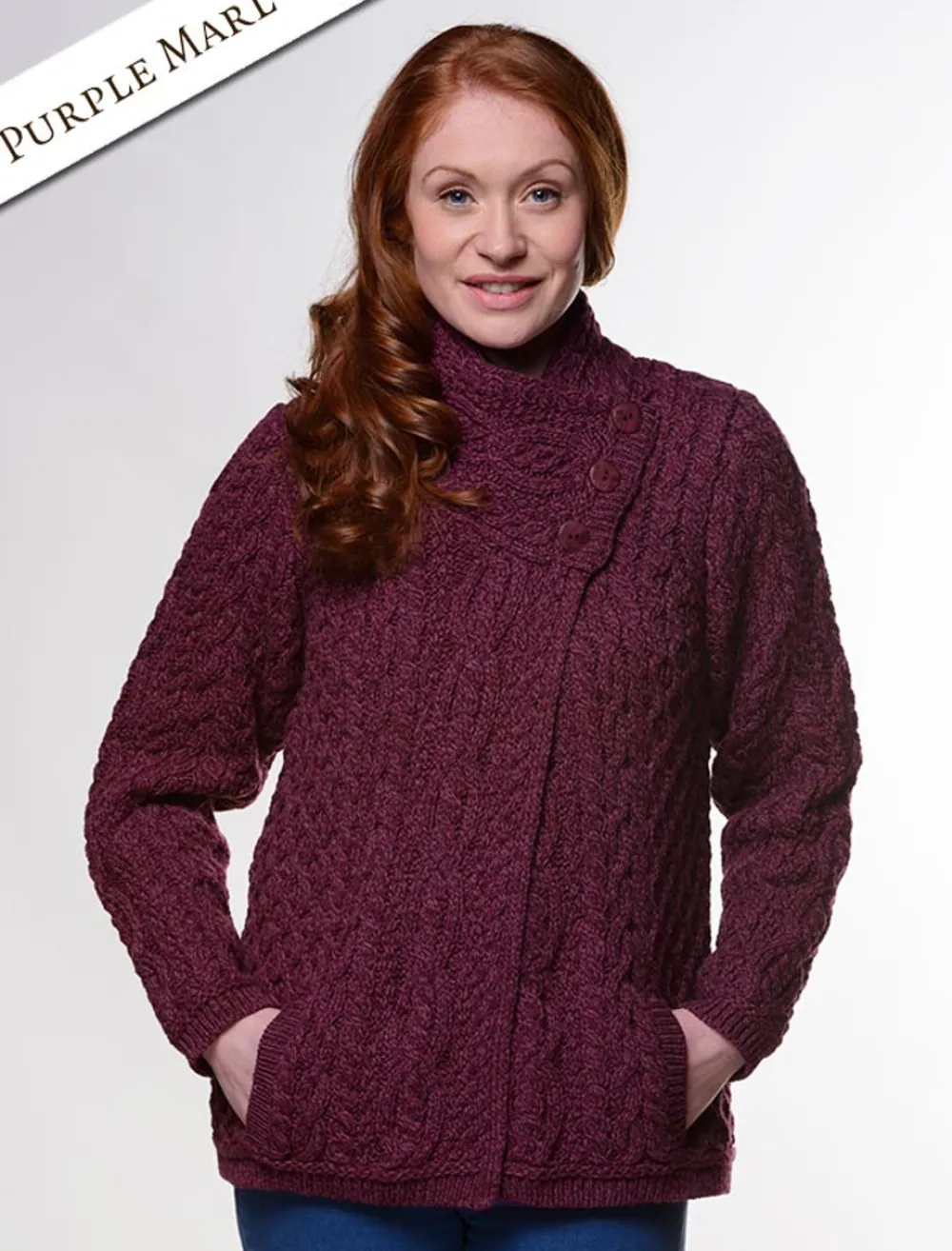 Online Aran Cable Crossover Neck Sweater Women Cardigans, Jackets & Coatigans