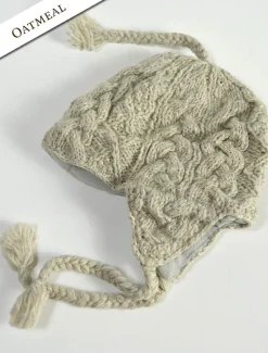 Cheap Aran Cable Fleece Lined Hat with Ear Flaps Women Irish Wool Hats|Caps & Hats