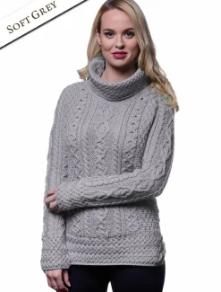 Online Aran Cowl Neck Tunic Sweater Women Sweaters