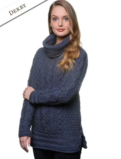 Online Aran Cowl Neck Tunic Sweater Women Sweaters