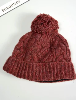 Outlet Aran Fleece Lined Rib Cap with Pom Women Caps & Hats