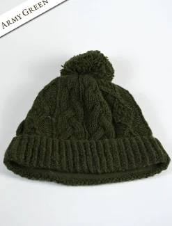 Outlet Aran Fleece Lined Rib Cap with Pom Women Caps & Hats
