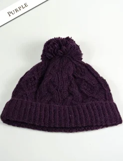 Outlet Aran Fleece Lined Rib Cap with Pom Women Caps & Hats
