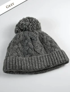 Outlet Aran Fleece Lined Rib Cap with Pom Women Caps & Hats