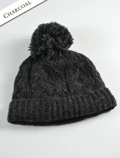 New Aran Fleece Lined Rib Cap with Bobble Irish Wool Hats