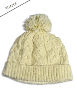 New Aran Fleece Lined Rib Cap with Bobble Irish Wool Hats