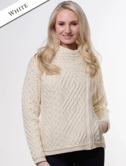 Discount Aran Jacket with Celtic Knot Side Zip Women Cardigans, Jackets & Coatigans