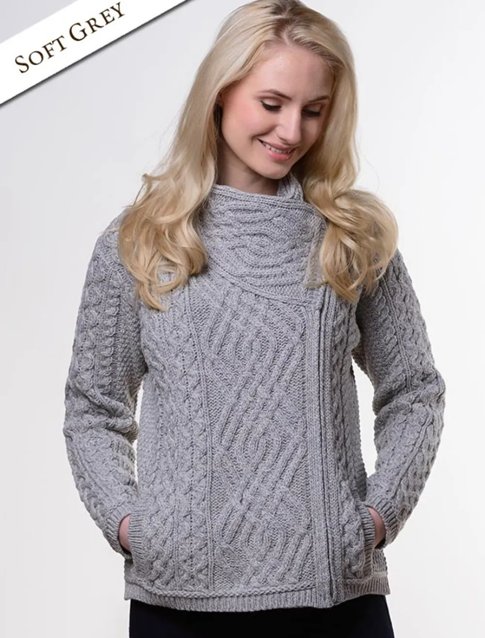 Discount Aran Jacket with Celtic Knot Side Zip Women Cardigans, Jackets & Coatigans
