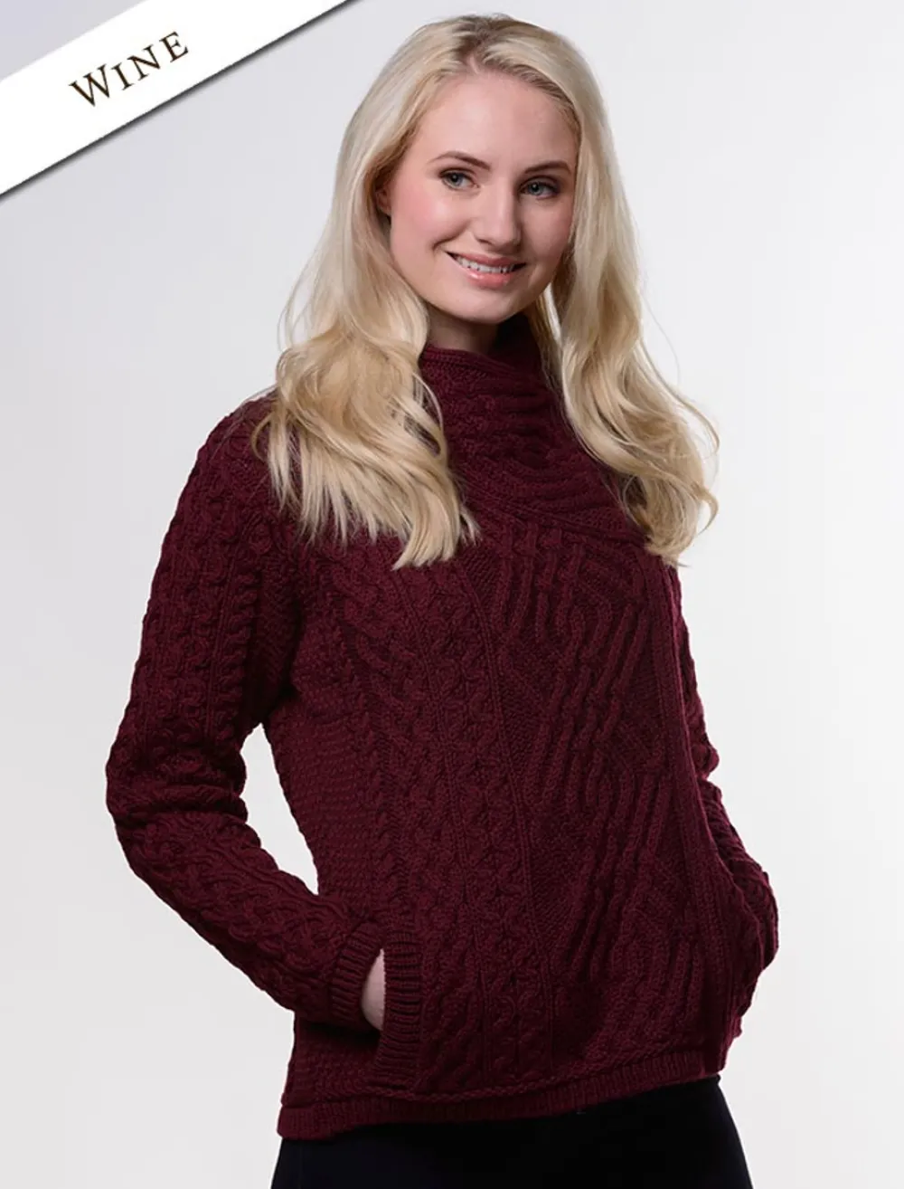 Discount Aran Jacket with Celtic Knot Side Zip Women Cardigans, Jackets & Coatigans