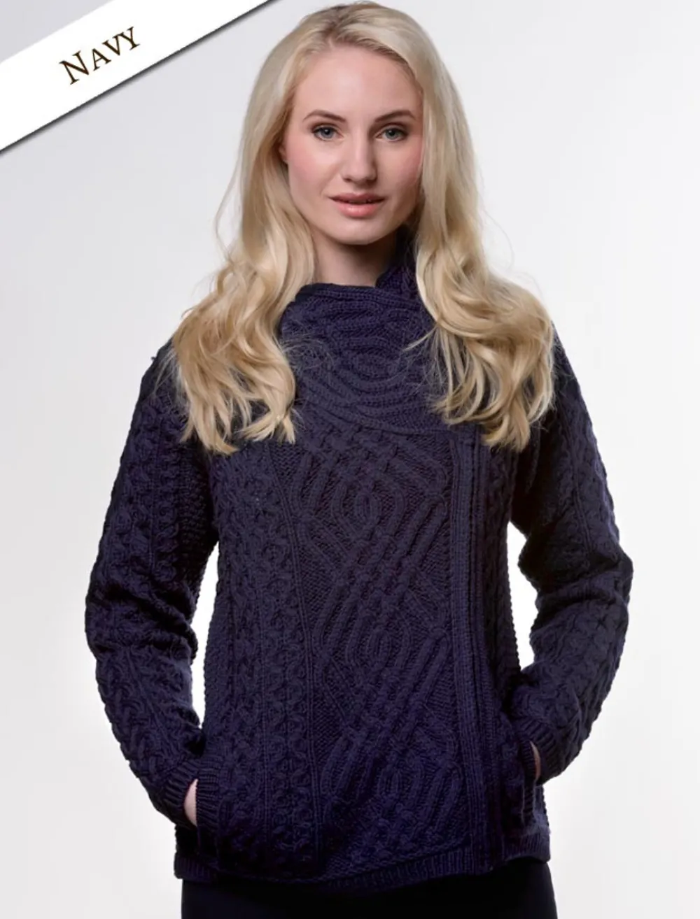 Discount Aran Jacket with Celtic Knot Side Zip Women Cardigans, Jackets & Coatigans