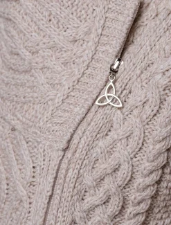 Discount Aran Jacket with Celtic Knot Side Zip Women Cardigans, Jackets & Coatigans