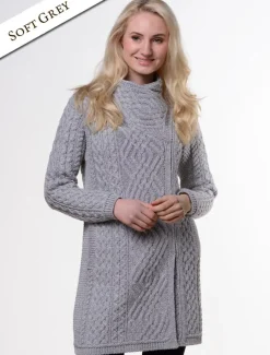 Online Aran Knit Coatigan with Celtic Knot Side Zip Women Cardigans, Jackets & Coatigans