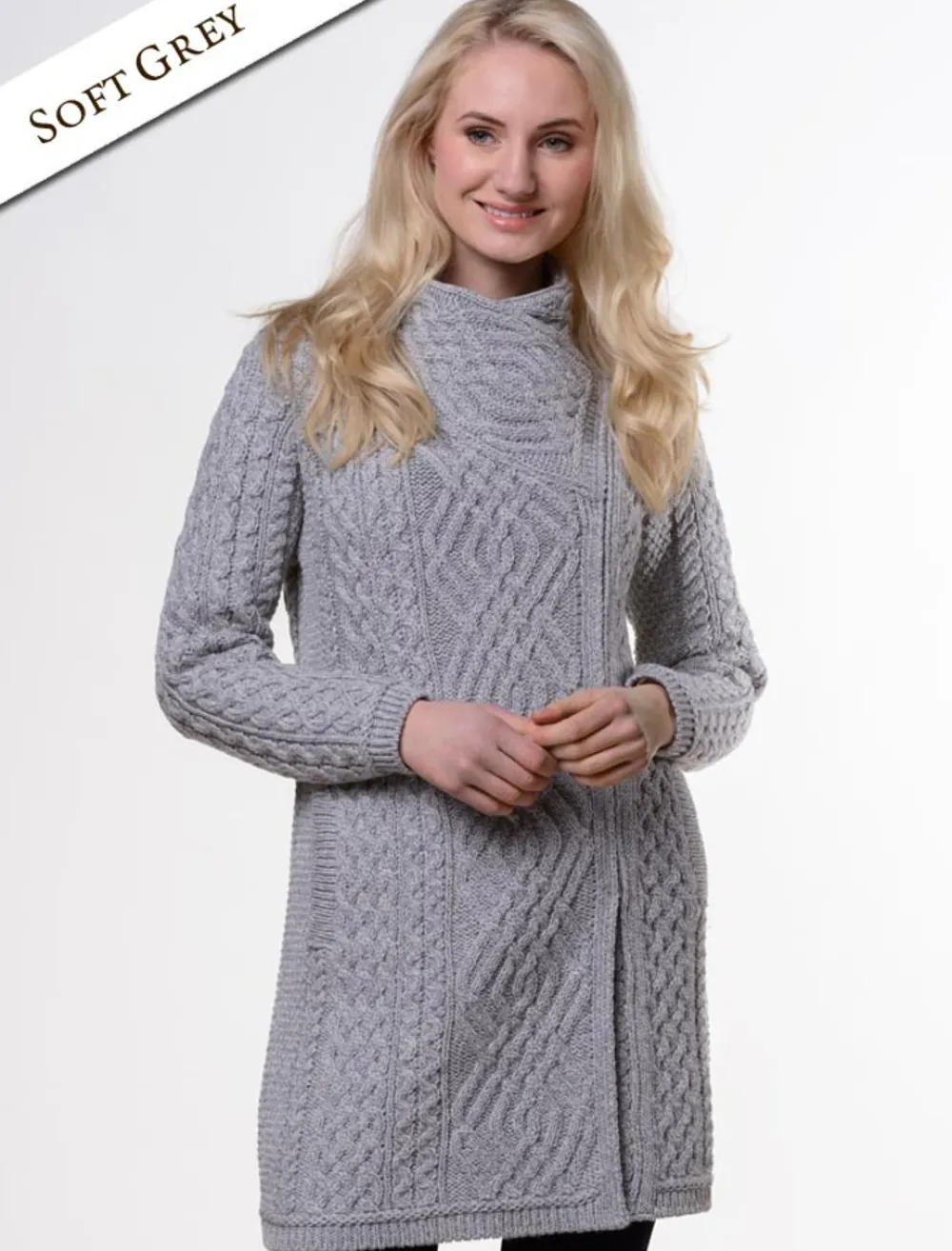Online Aran Knit Coatigan with Celtic Knot Side Zip Women Cardigans, Jackets & Coatigans