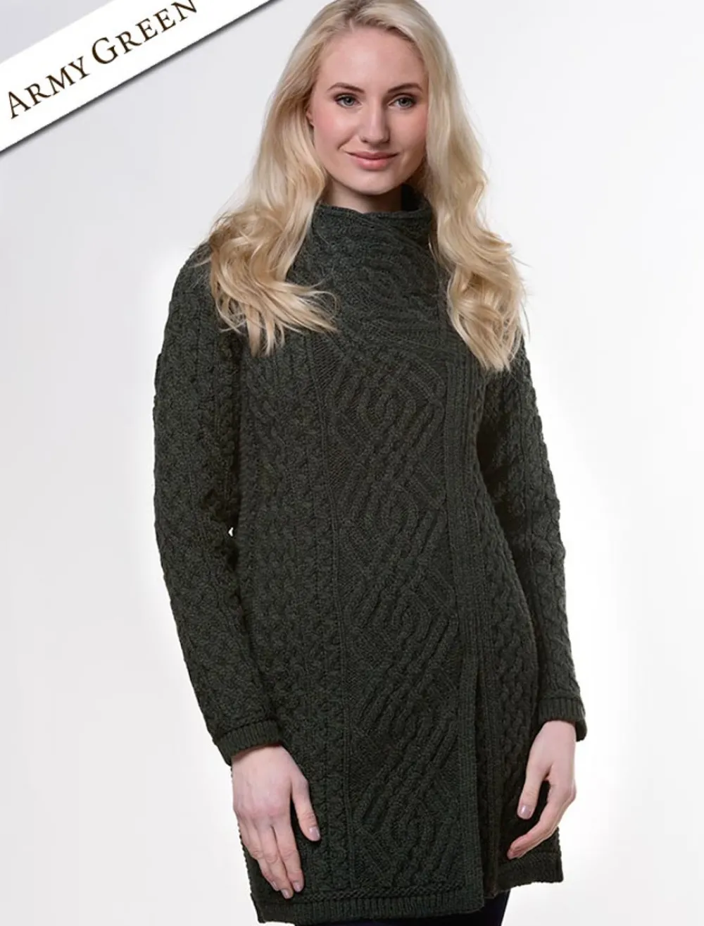 Online Aran Knit Coatigan with Celtic Knot Side Zip Women Cardigans, Jackets & Coatigans
