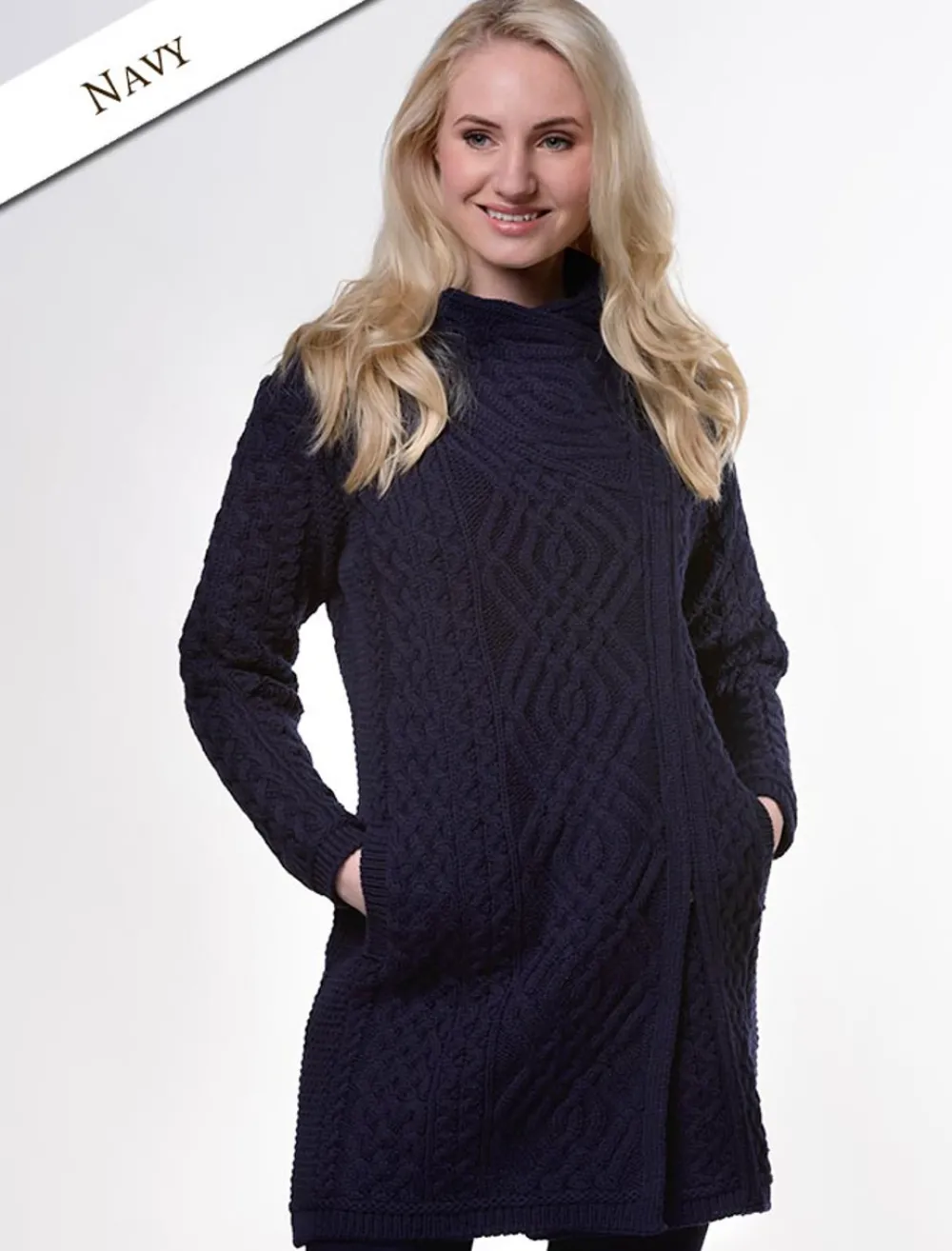 Online Aran Knit Coatigan with Celtic Knot Side Zip Women Cardigans, Jackets & Coatigans