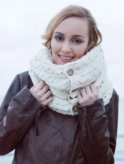 Best Aran Snood Scarf with Buttons Women Knitted Wool Scarves