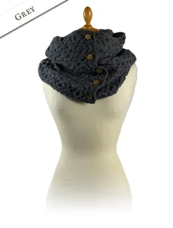 Best Aran Snood Scarf with Buttons Women Knitted Wool Scarves