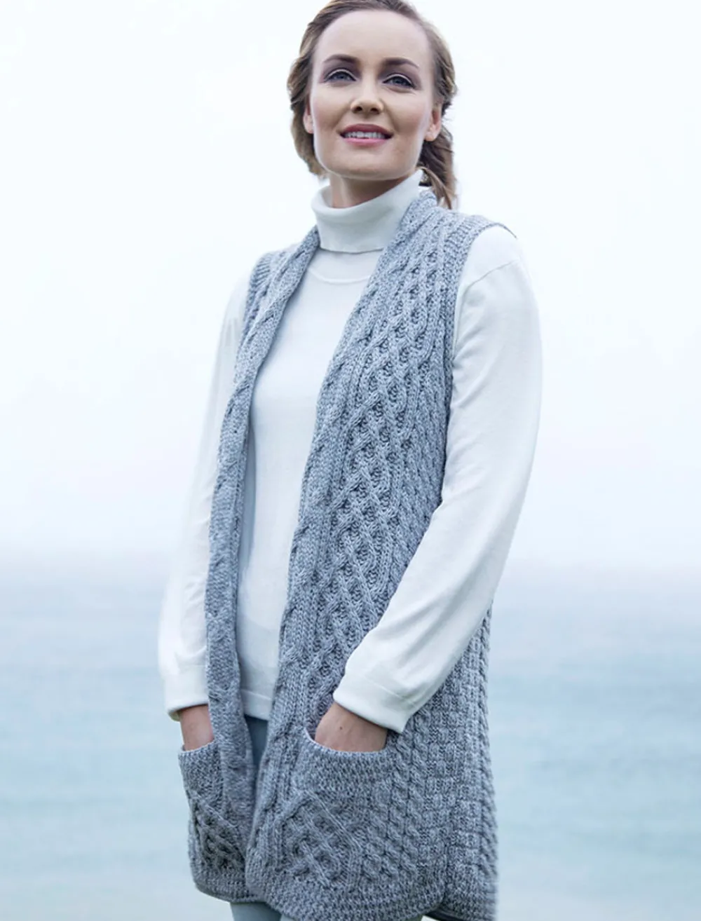 Clearance Cable Aran Waistcoat Women Cardigans, Jackets & Coatigans