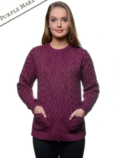 Flash Sale Cable Crew Neck Sweater with Pockets Women Sweaters