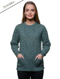 Flash Sale Cable Crew Neck Sweater with Pockets Women Sweaters