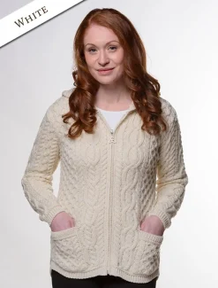 Cheap Cable Knit Hoodie with Celtic Knot Zipper Pull Women Cardigans, Jackets & Coatigans