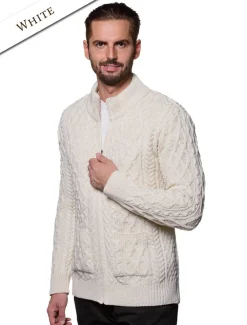 Outlet Diamond and Cable Knit Zip Cardigan with Pockets Cardigans, Jackets & Coats