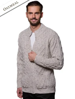Outlet Diamond and Cable Knit Zip Cardigan with Pockets Cardigans, Jackets & Coats