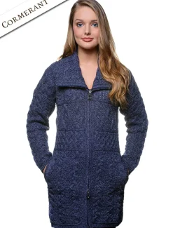 New Double Collar Merino Aran Coat Women Cardigans, Jackets & Coatigans