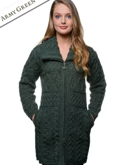 New Double Collar Merino Aran Coat Women Cardigans, Jackets & Coatigans