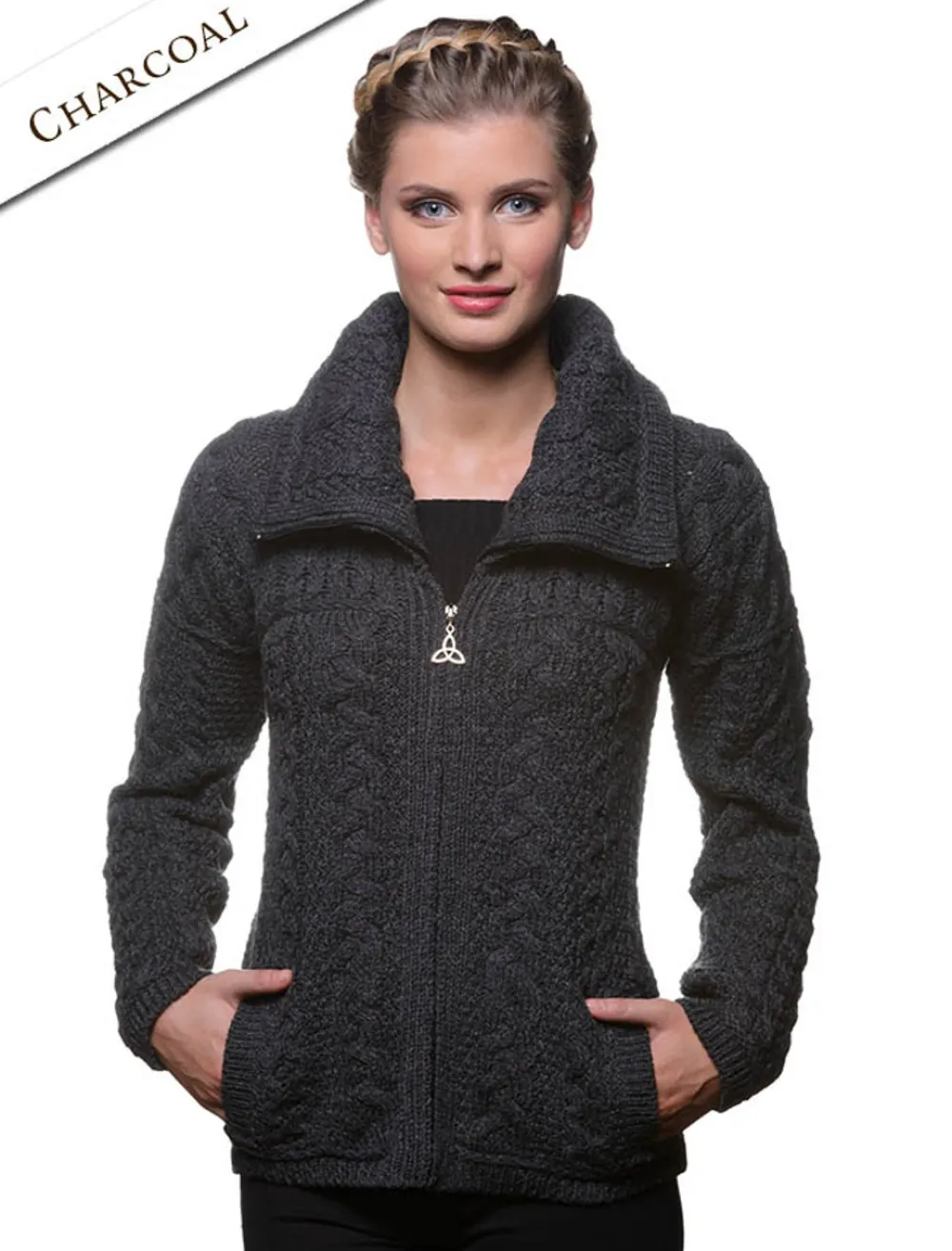Online Double Collar Zip Merino Aran Cardigan Women Cardigans, Jackets & Coatigans