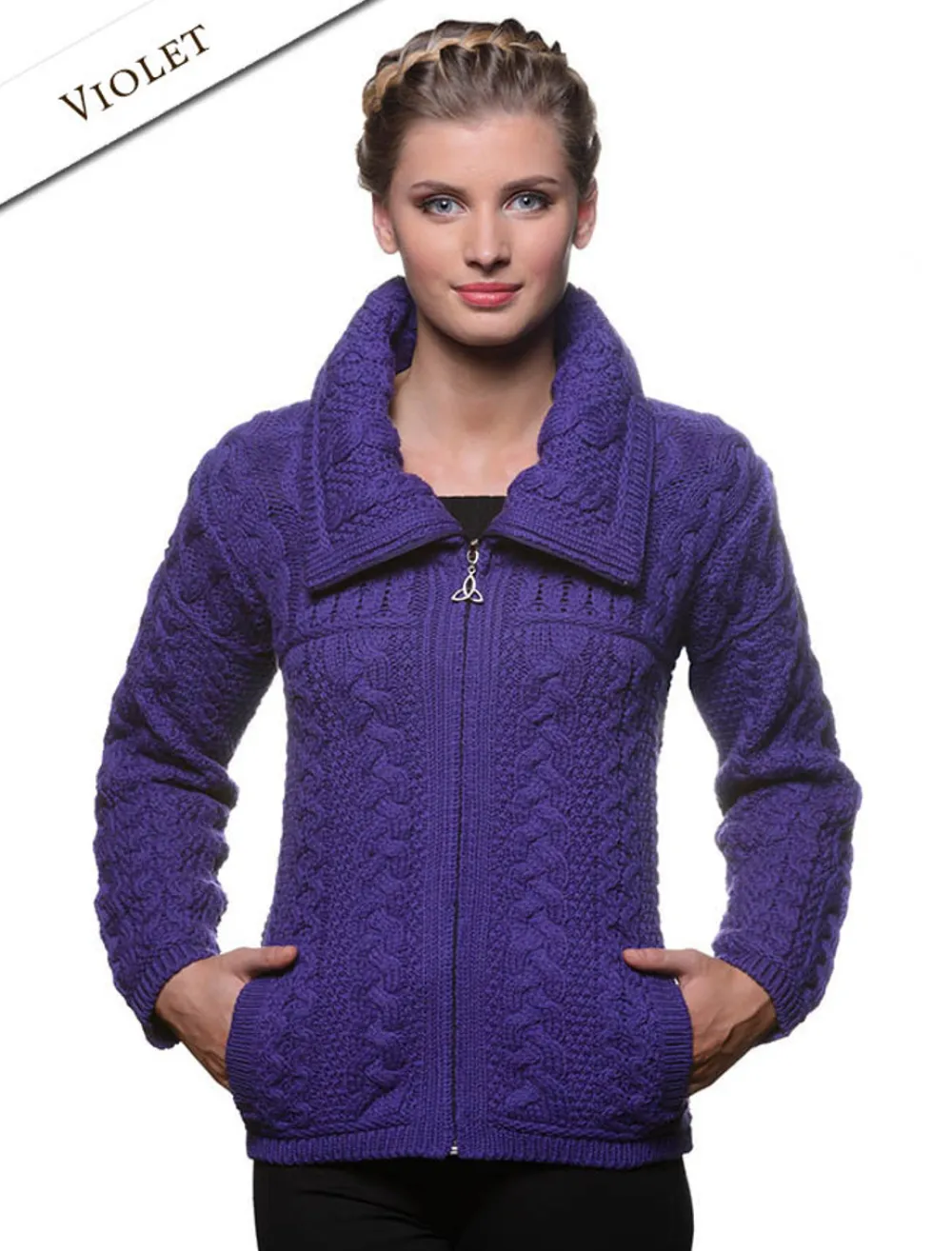 Online Double Collar Zip Merino Aran Cardigan Women Cardigans, Jackets & Coatigans