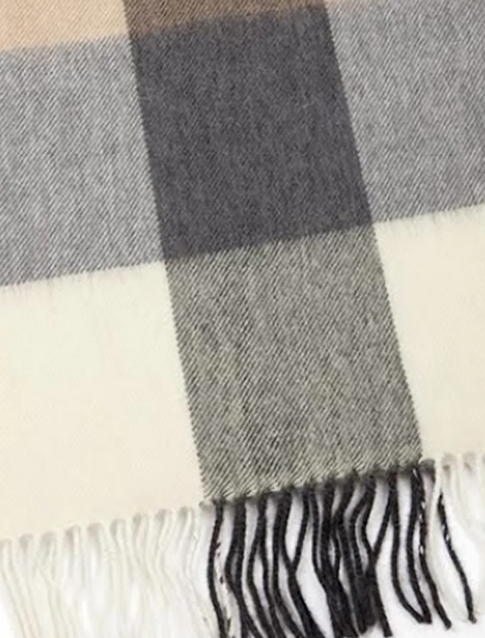 Clearance Fine Merino Check Scarf - Cream Grey Beige Plaid & Tartan Scarves