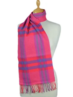 Discount Fine Merino Plaid Scarf - Fuchsia Pink Women Plaid & Tartan Scarves