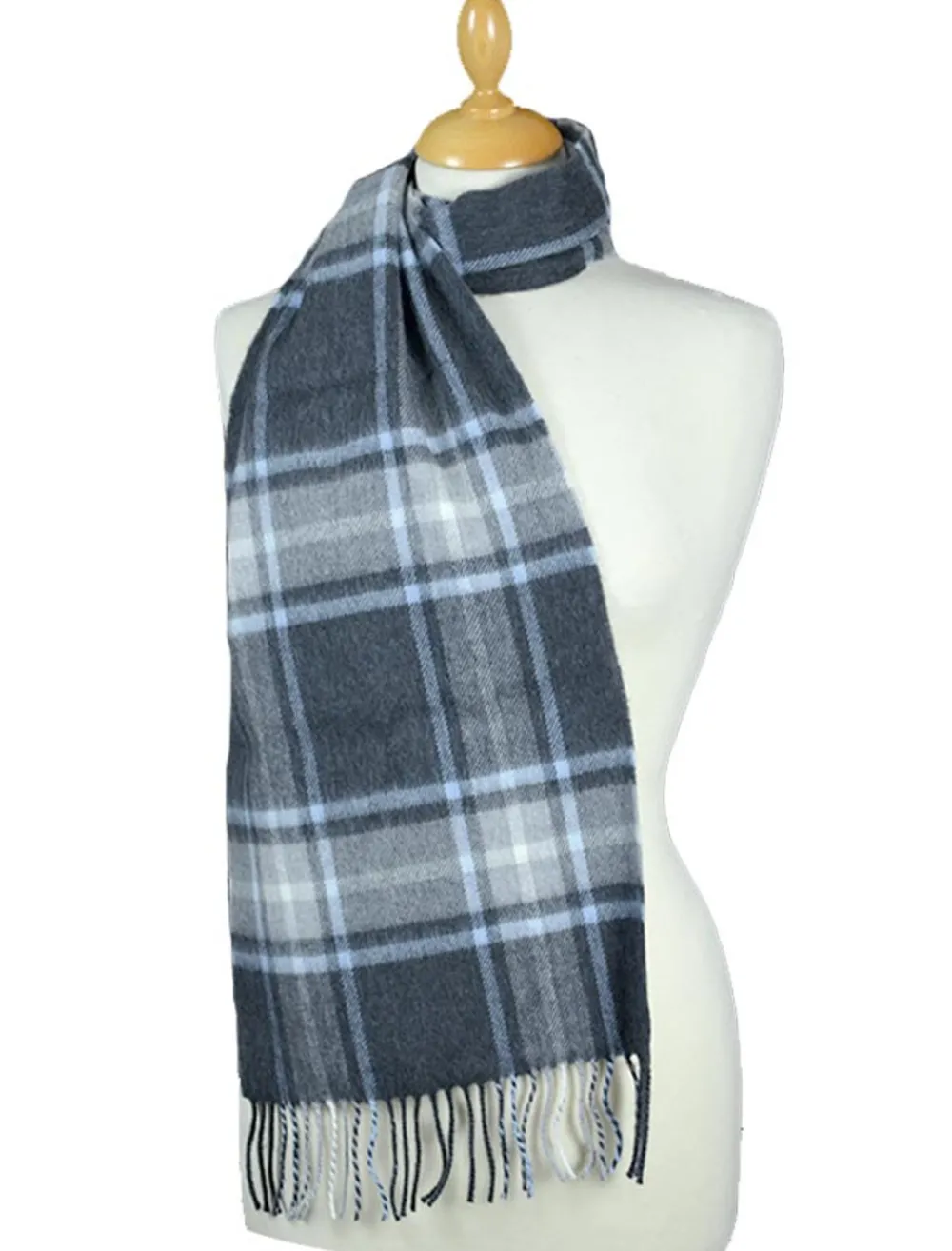 Sale Fine Merino Plaid Scarf - Charcoal Light Blue Grey Women Plaid & Tartan Scarves|Plaid & Tartan Scarves