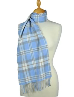 Online Fine Merino Plaid Scarf - Light Blue Grey Women Plaid & Tartan Scarves|Plaid & Tartan Scarves
