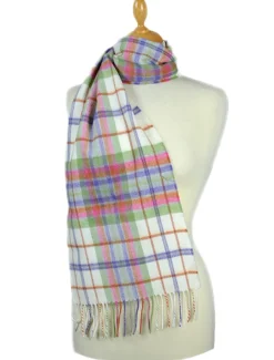 Outlet Fine Merino Plaid Scarf - Cream Pastel Women Plaid & Tartan Scarves