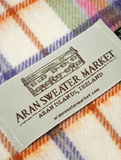 Outlet Fine Merino Plaid Scarf - Cream Pastel Women Plaid & Tartan Scarves