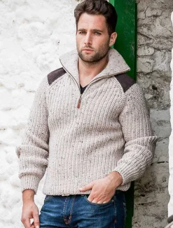 Fashion Fisherman's Half Zip Sweater with Patches Sweaters