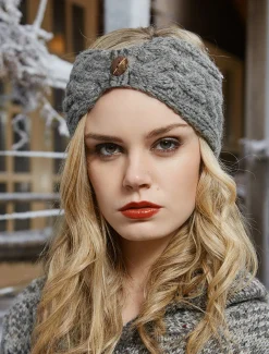 Clearance Fleece Lined Aran Cable Headband with Button Women Caps & Hats