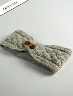 Online Fleece Lined Aran Headband with Buttons Women Caps & Hats