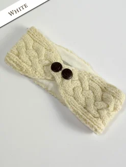 Online Fleece Lined Aran Headband with Buttons Women Caps & Hats