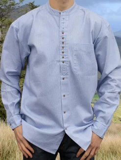 Best Sale Grandfather Shirt - Blue Pin Stripe Grandfather Shirts And Waistcoats