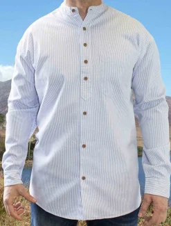 Cheap Heavyweight Grandfather Shirt - Blue Pin Stripe Grandfather Shirts And Waistcoats