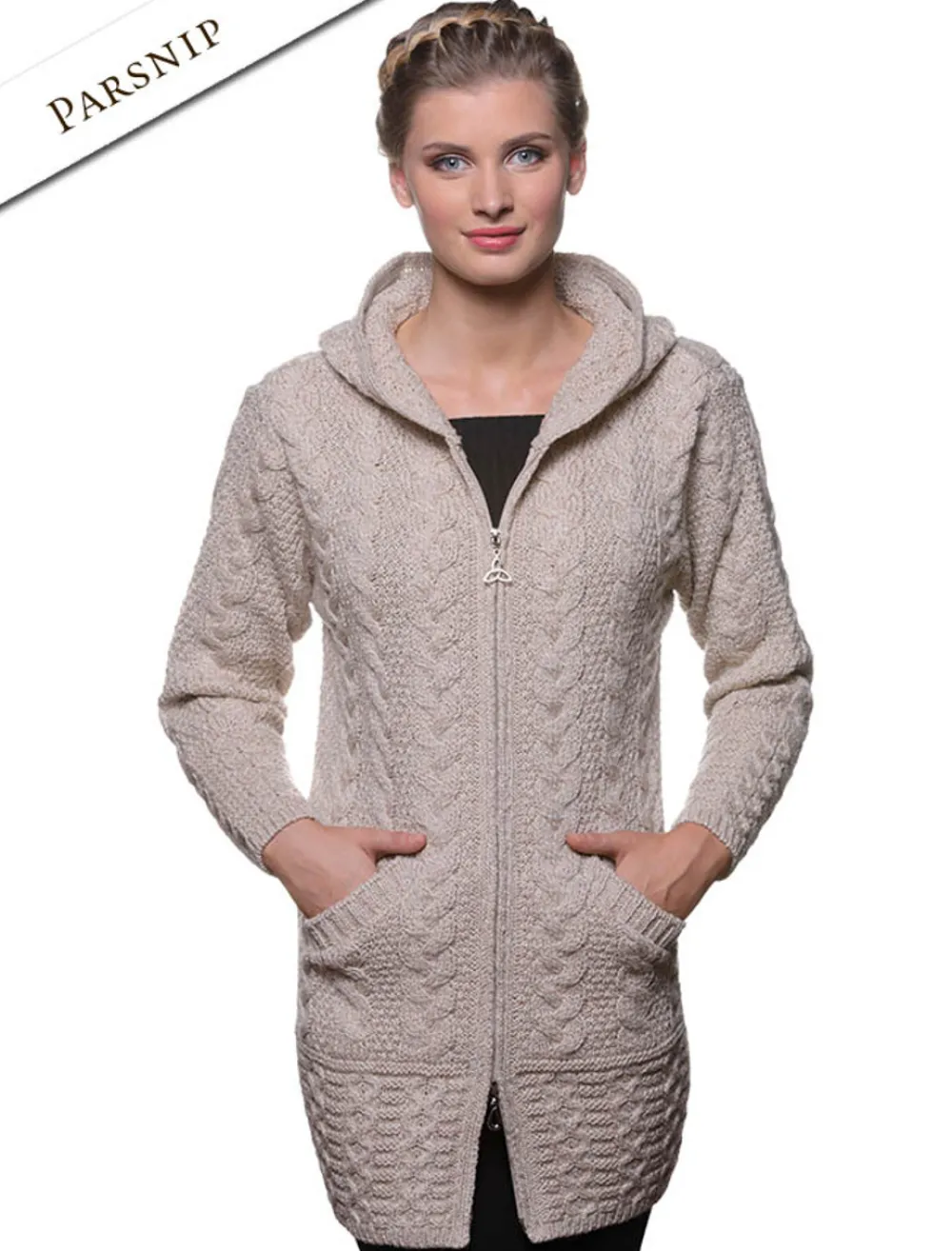 Fashion Hooded Coatigan with Celtic Knot Zipper Pull Women Cardigans, Jackets & Coatigans