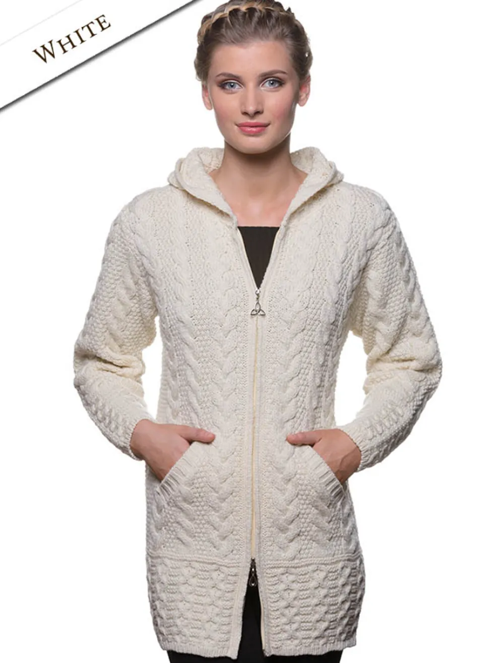 Fashion Hooded Coatigan with Celtic Knot Zipper Pull Women Cardigans, Jackets & Coatigans