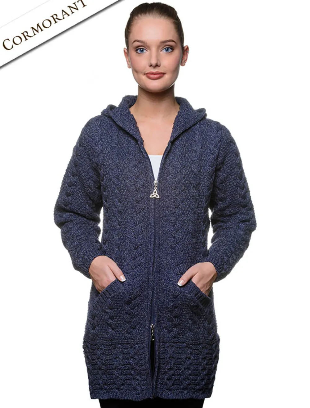 Fashion Hooded Coatigan with Celtic Knot Zipper Pull Women Cardigans, Jackets & Coatigans