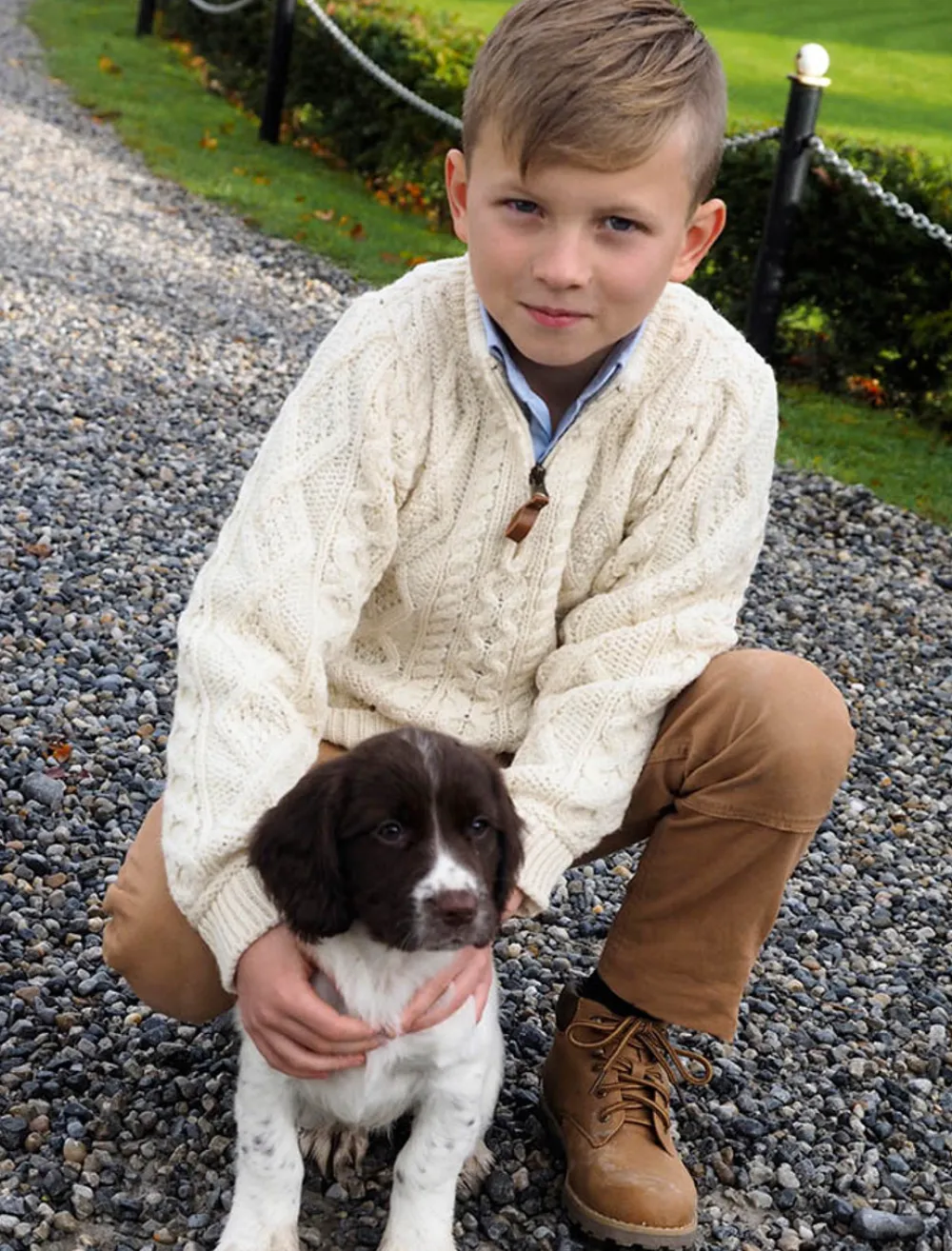 Outlet Kid's Zip Neck Aran Merino Wool Sweater Kids Sweaters, Cardigans & Jackets